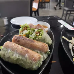 three plates of food on a table
