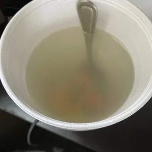 Dirty water they call broth with microwave vegetables