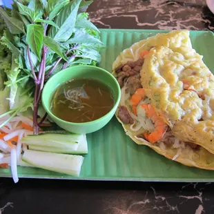 thai crepe! it&apos;s a wrap it how u like it type of deal. pork was a lil tough but otherwise good