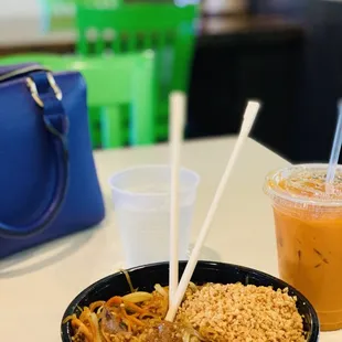Beef Pad Thai and Thai Tea