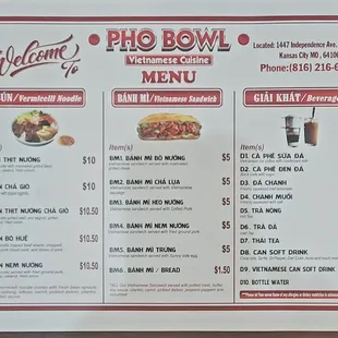 the menu for the restaurant