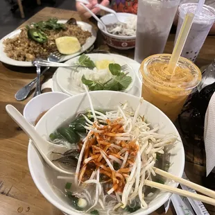 Yummmy 10 Pho Tai and 38. Beef Fried Rice and Thai Tea Boba Taro Boba