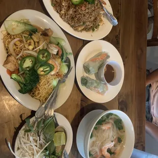 House fried rice, Shrimp Spring rolls, Shrimp Pho, Mi Xao (Thin egg noodles with shrimp, chicken &amp; tofu).....So Delicious!!