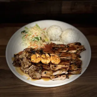 Grilled Combo Teriyaki Plate (Chicken, Pork &amp; Shrimps)