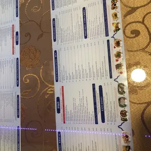 the menu for the restaurant