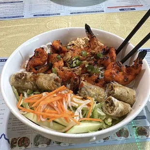 B9. Grilled Shrimp and Egg Roll Bowl