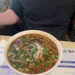 Spicy pho with marinated beef