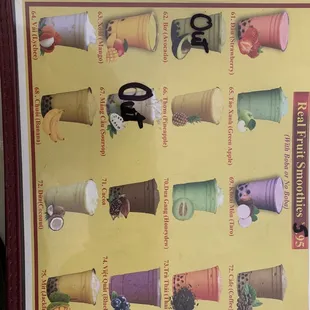 Smoothie menu