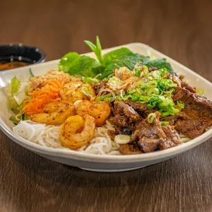 Grilled Beef and Shrimp Vermicelli Noodle Bowl