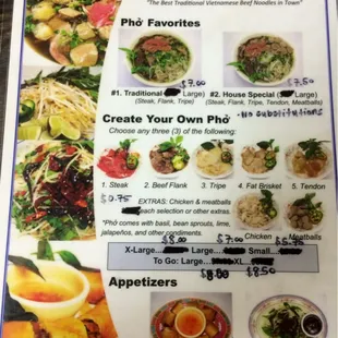 Front side of the double sided menu