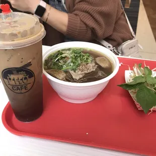 Combination pho $11. So good!!! Friend said Thai coffee was good but a little too sweet