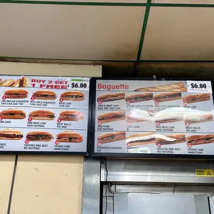 a menu for sandwiches