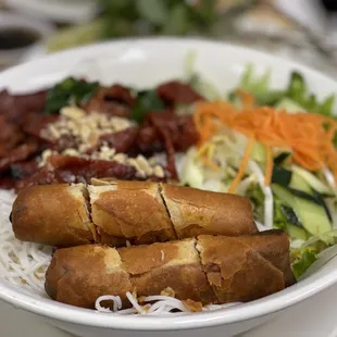 Vermicelli with BBQ pork and Egg Rolls