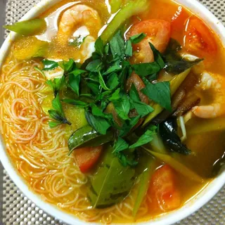 Bowl of Thai Style Spicy and Sour Seafood Soup