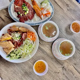 Shrimp Cake, Grilled Beef and Egg Roll Salad Bowl