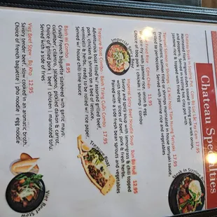 the menu of the restaurant