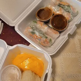 Mango and sticky rice and summer rolls - delicious!