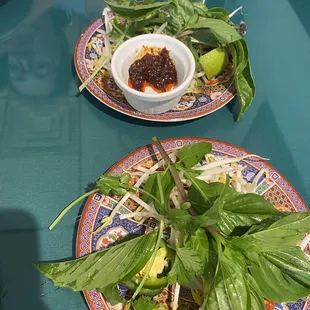 two plates of food on a table