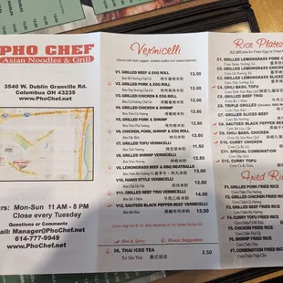 Menu noodles and rice dishes