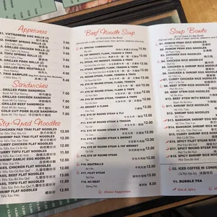 Menu pho soups etc