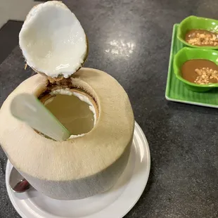 Coconut and a the sauce from A4. Vegetarian Spring Rolls/ Ch Gi Chay(2 Pcs.)