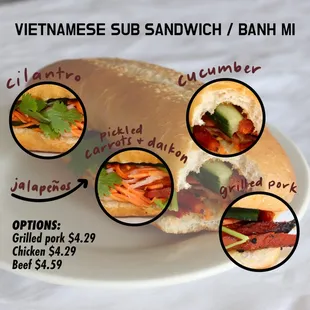 a plate of vietnamese sub sandwiches
