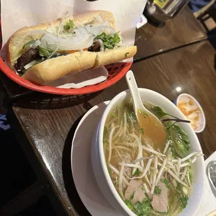 Pork banh mi and beef and #6 pho beef soup