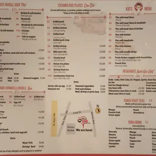 Menu as of October 2022 - 2