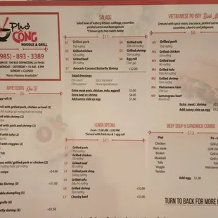 Menu as of October 2022