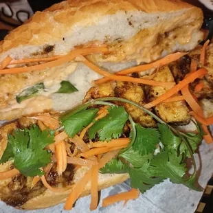 Grilled tofu banh mi delicious sauce