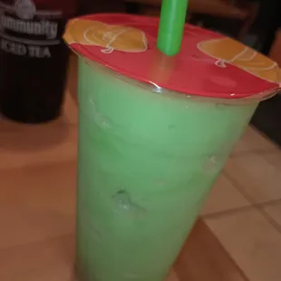 Honeydew with lychee jelly. Frozen blended