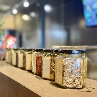 a row of jars of food