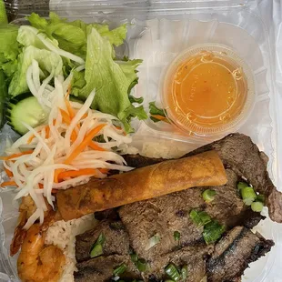#17. Grilled Beef with Shrimp and Egg Roll Plate