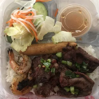17. Grilled Beef with Shrimp and Egg Roll Plate