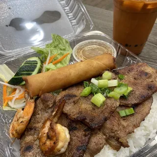 18. Grilled Pork with Shrimp and Egg Roll Plate