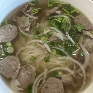 Steak and meatball pho
