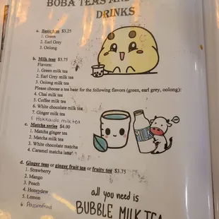 Menu 10/16/22 - Boba