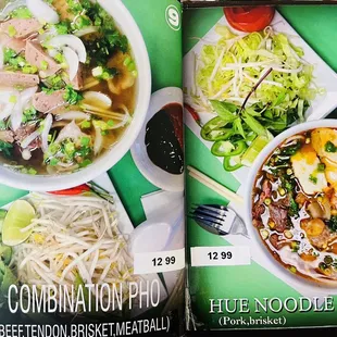 Menu (July 2021): 9. Combination Pho &amp; 10. Hue Noodle