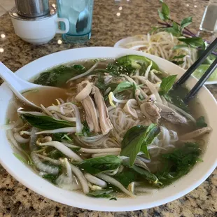 Chicken pho with flavorful broth