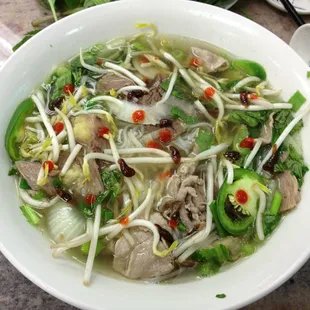 Pho with marbled brisket and flank.