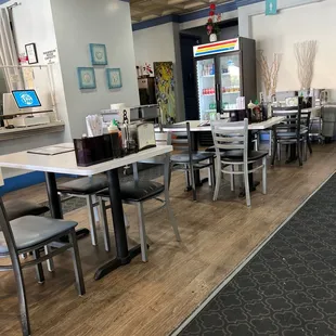 tables and chairs in a restaurant