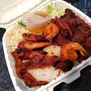 Triple Delight with vermicelli. Pork, chicken and shrimp. Carryout version.