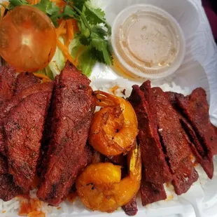 Lunch Special. Grilled lemon grass beef and grilled shrimp