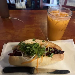 Thai tea and Banh Mi - Grilled Pork