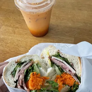 Combination Pork Banh Mi, Thai Iced Tea