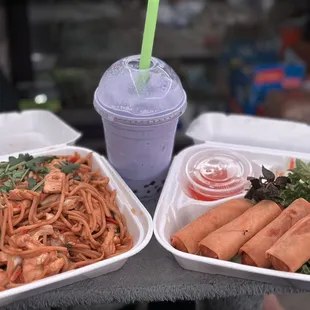 #40 Lomein Stir Fried Shrimp, Beef, or Chicken #1 Fried Vegetarian Egg Roll (4 rolls) #60 Smoothie