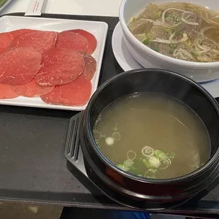 Special Pho with rare steaks on the side. I like the fact they brought me a hot stone soup bowl on the side this one time.