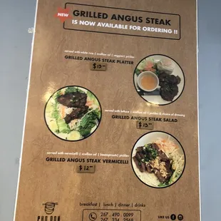 Menu steak specials