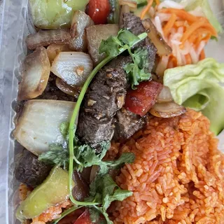 S37. Shaken Beef with Rice/Bo Luc Lac