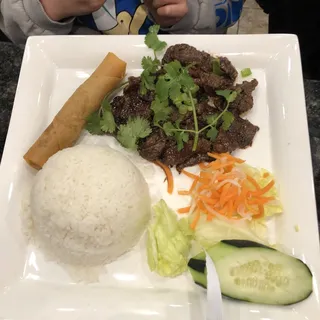 C63. Grilled Beef, Egg Roll Plate/Com Bo Nuong, Cha Gio
